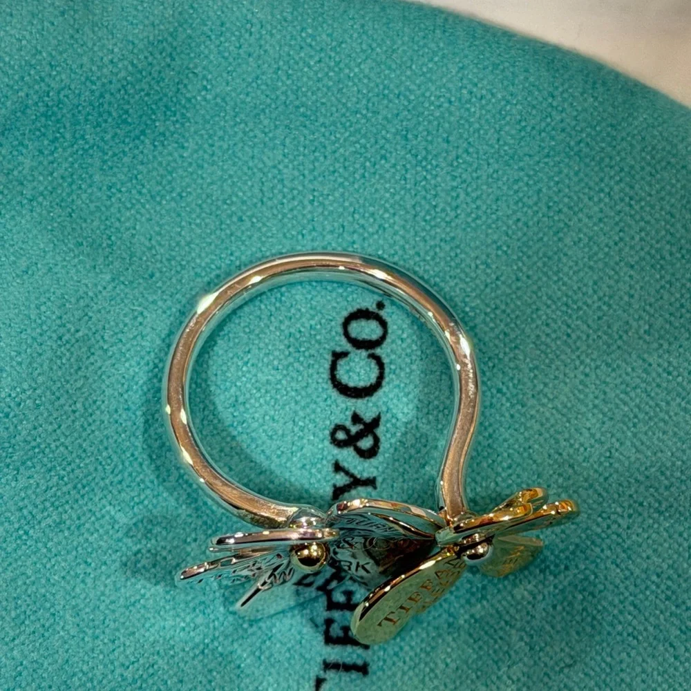 Tiffany & Co. Silver and Gold Flower Butterfly Ring